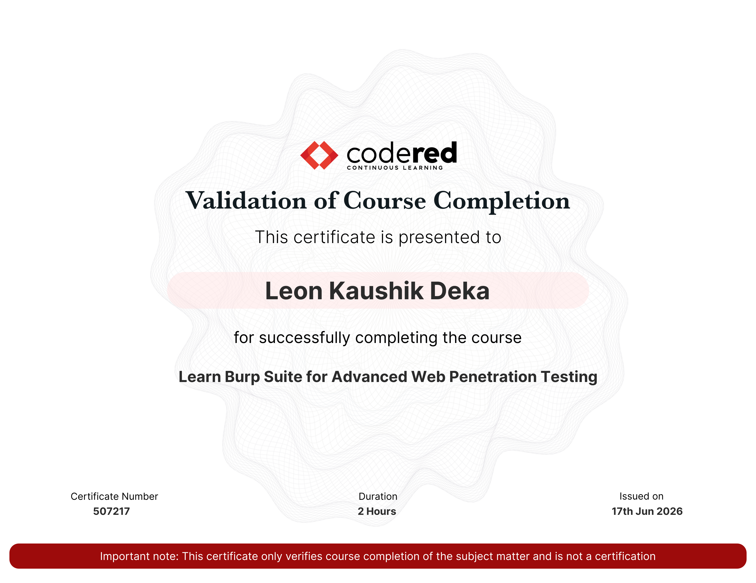 Learn Burp Suite for Advanced Web Penetration Testing certificate